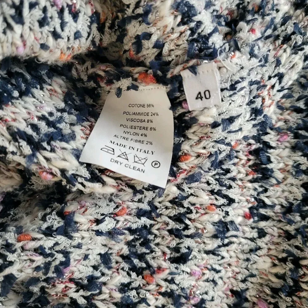 Amina Rubinacci Long Sweater Button Cardigan Size 40 Tweed Multicolor Italy